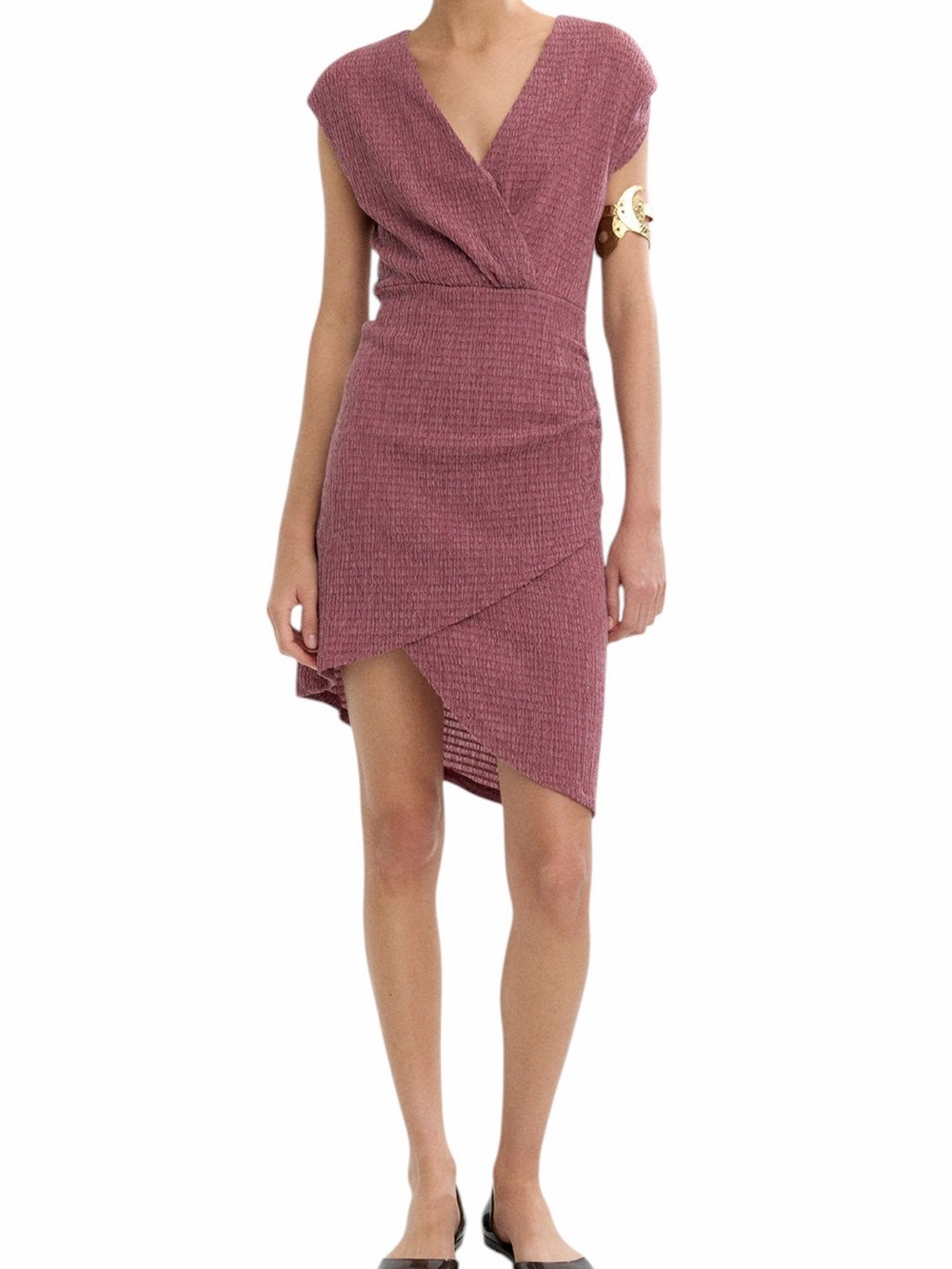 Parfois Tectured Draped Faux Wrap-Front Mauve Knit Dress Large